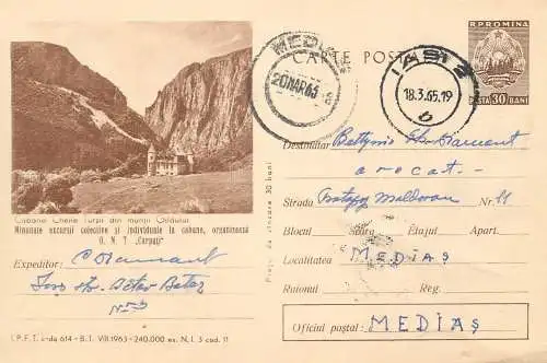 Romania postal stationery postcard cabana Cheile Turzii muntii Gilaului 1965