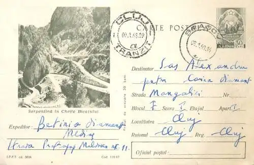 Romania postal stationery postcard Serpentina Cheile Bicazului 1968