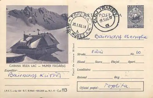 Romania postal stationery postcard Cabana Balea Lac Muntii Fagaras