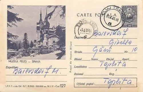 Romania postal stationery postcard muzeul Peles castel Sinaia 1965