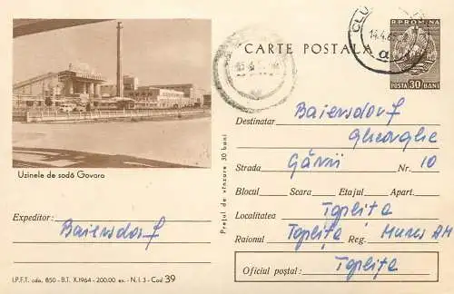 Romania postal stationery postcard uzinele de soda Govora