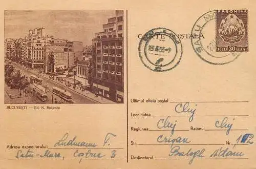 Romania postal stationery postcard Bucuresti N. Balcescu tramvai
