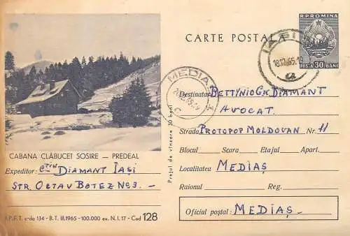 Romania postal stationery postcard cabana Clabucet Sosire Predeal 1965