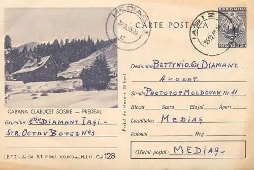Romania postal stationery postcard cabana Clabucet Sosire Predeal 1965