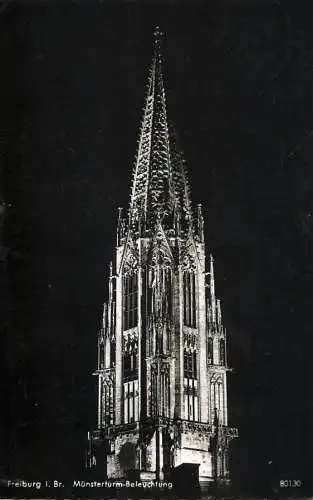 Germany Freiburg im Breisgau Munsterturm. Beleuchtung
