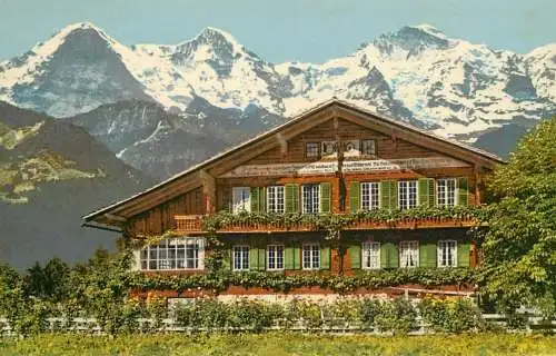 Switzerland Berner Oberlander Chalet mit Eiger Monch und Jungfrau
