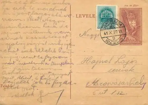 Hungary stationery card correspondence Haynal Lajos Csikseresda 1941