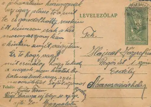 Hungary stationery card correspondence Haynal Yorysefin 1944