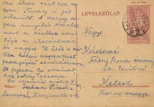Hungary stationery card correspondence Kadame Faly Ilona Szathmansang