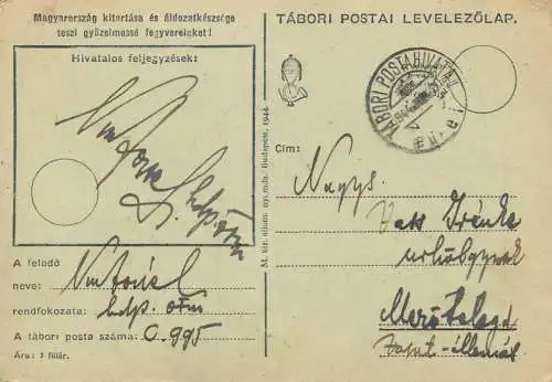Hungary stationery card correspondence Vass Irenke 1944