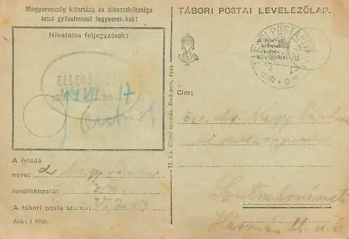 Hungary stationery card correspondence Nagy ladislau 1944