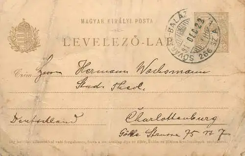 Hungary stationery card correspondence Hermann Wocksmann Charlottenburg