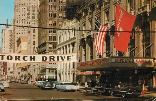 USA Detroit MI Washington Blvd & main entrance of Sheraton-Cadillac Hotel