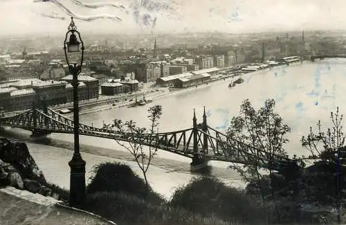 Hungary Budapest Szabadsag bridge & panoramic cityscape
