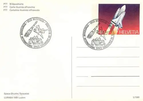 Stempel space shuttle Spacelab Luraba 1981 Luzern Switzerland PPT postcard