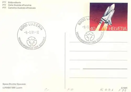 Space shuttle Spacelab Luraba 1981 Luzern Switzerland PPT postcard