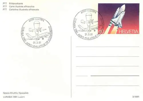 Space shuttle Spacelab Luraba 1981 Luzern Switzerland PPT postcard