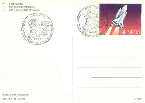 Space shuttle Spacelab Luraba 1981 Luzern Switzerland PPT postcard