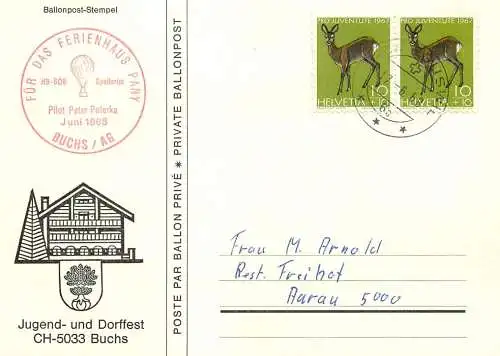 Ballon post Stempel 1968 Buchs Pilot Peter Peterka
