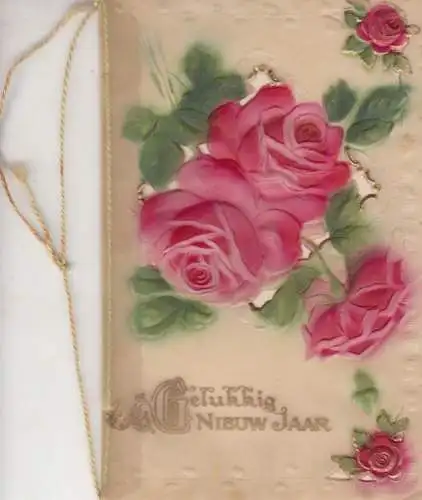 Very embossed red roses vintage plastic greetings card
