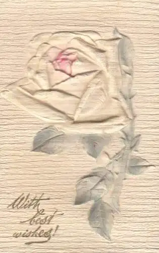 Very embossed rose vintage greetings postcard