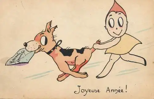 Comics caricature New Year greetings postcard