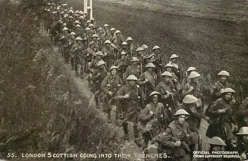 London Scottish going into their trenches