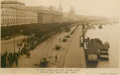 The Guns on the Rhine Bank Peace Day 1919 photo postcard Hunters, Buxton
