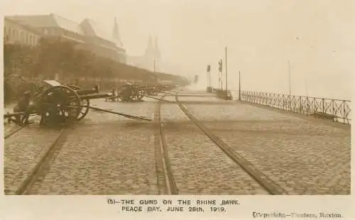 The Guns on the Rhine Bank Peace Day 1919 photo postcard Hunters, Buxton