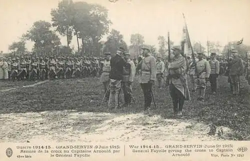 General Fayolle giving the cross to Captain Arnould war 1914-15