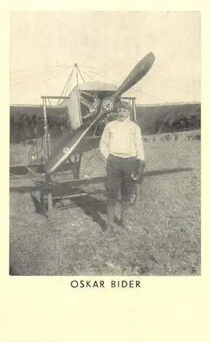 Swiss plane pilot OSKAR BIDER auf dem Berner Flugfeld - Locarno vor seiner Bleriot XI - 1963 reproduktion