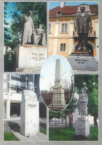 Romania Targu Mures Marosvásárhely Bolyai Farkas es Janos, doctor Bernady Gyorgy, Bartok Bela, Csoma Sandor monuments