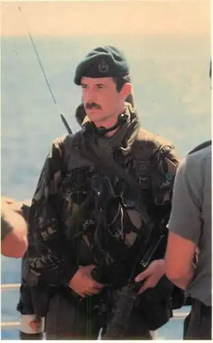 A soldier of the British Falklands task force with communications equipment