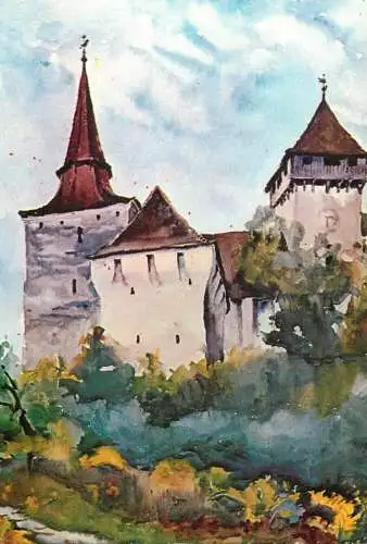 Romania Cetatea taraneasca din Movile jud Sibiu pictura (1970) Juliana Fabritius Dancu