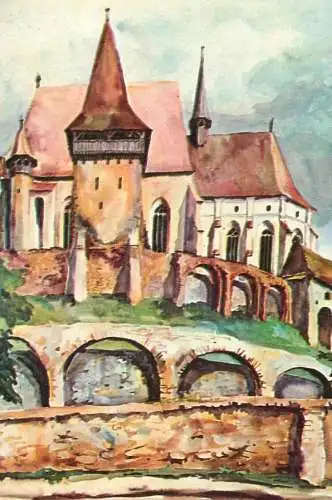 Romania Cetatea taraneasca din Biertan jud Sibiu pictura (1974) Juliana Fabritius Dancu