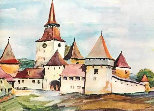 Romania Cetatea taraneasca din Archita jud Mures pictura (1970) Juliana Fabritius Dancu