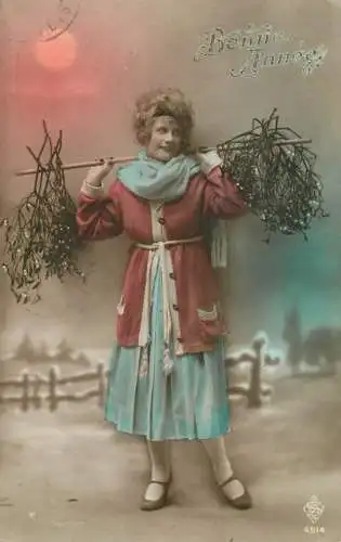 femme porte bonheur miseltoe bonne annee