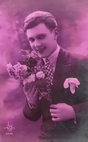 Fancy man greetings mono-chrome postcard