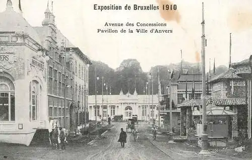 Exposition de Bruxelles 1910 avenue des Concessions Ville D`Anvers