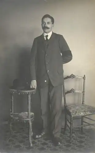 Men portrait vintage photo postcard elegant young man with moustache