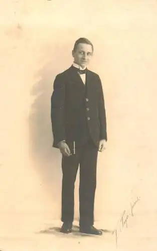 Men portrait vintage photo postcard elegant man Emil Saier at confirmation 1919