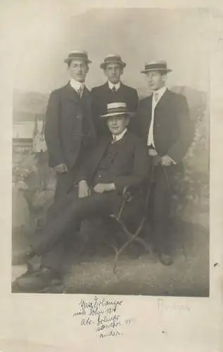 Men portrait vintage photo postcard elegant men with hats