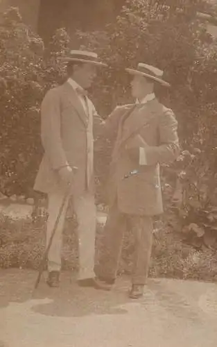 Men portrait vintage photo postcard elegant men with hats and canes