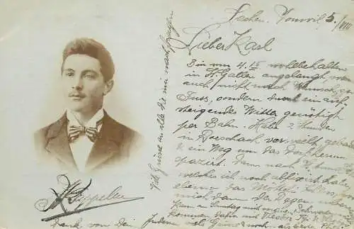 Men portrait vintage photo postcard elegant man bowtie Lachen Gavril