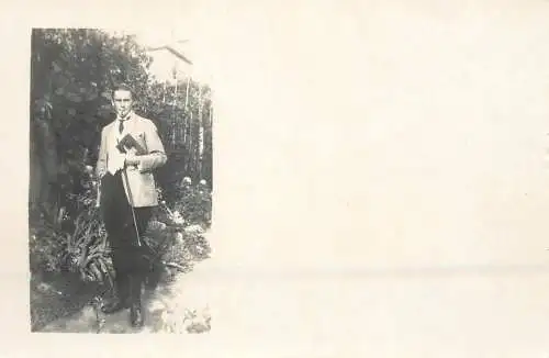Men portrait vintage photo postcard elegant man cigarette and cane