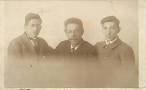 Men portrait vintage photo postcard elegant menmoustache and glasses