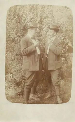 Men portrait vintage photo postcard elegance promenade noble pipe hat