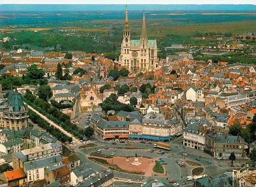 France Chartres (Eure et Loir) Place des Epars & Facade de la cathedrale vue aerienne