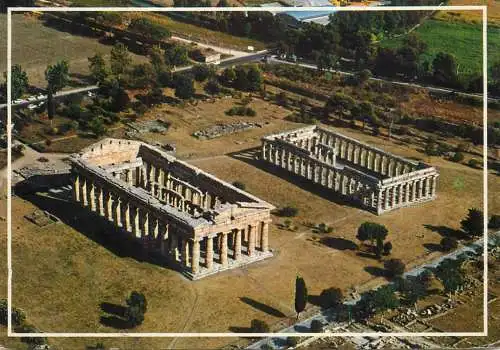 Italy Paestum (Salerno) Tempio di Nettuno e Basilica vista aerea