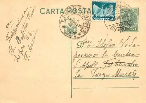 Romania carte postala Stefan D Voda procuror Curtea de Arges 1939